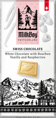 Milkboy Swiss Chocolates - 3.5oz White Chocolate with Bourbon Vanilla and Raspberries