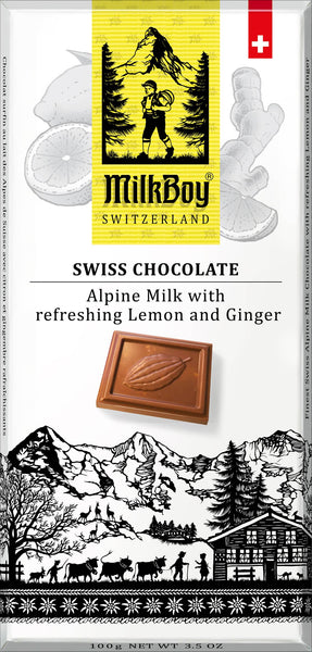 Milkboy Swiss Chocolates - Alpine Milk Chocolate with refreshing Lemon & Ginger 3.5oz