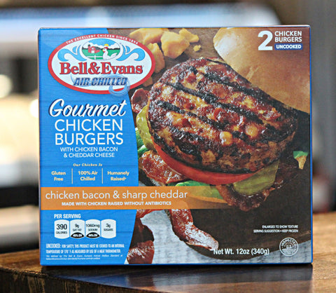 Bell & Evans Air-Chilled Gourmet Chicken Burgers with Chicken Bacon & Sharp Cheddar